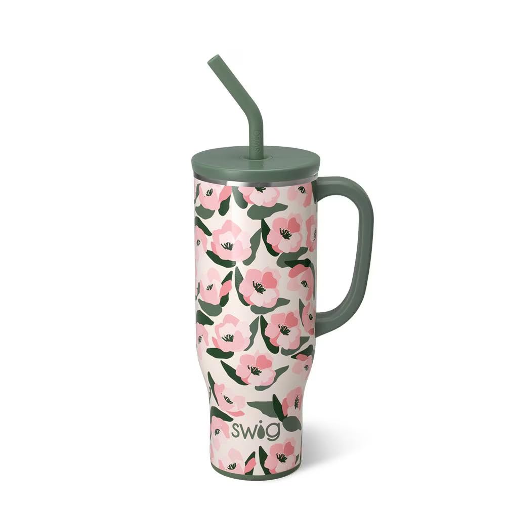 30oz Insulated Mega Mug with Handle & Straw, Sweet Pea