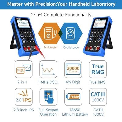 OWON Handheld Oscilloscope, Digital Multi Functional Oscilloscope Multimeters,20000 Counts Portable 2 in 1 Universal Test Instrument, with 2.8 inch IPS Screen Display 1CH 1Mhz Bandwidth HDS120