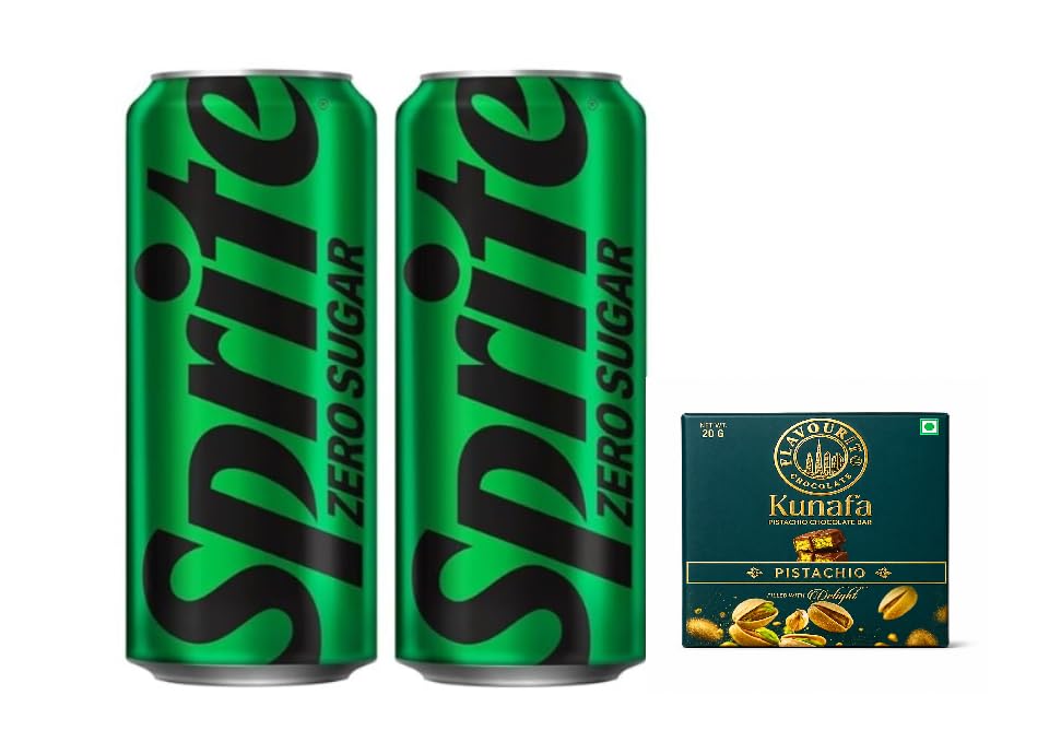 Sprite Zero Sugar Lemon-Lime Carbonated Soft Drink, Sugar-Free, each 320ml X Pack of 2 Cans Get Flavourito Kunafa Chocolate 20g Absolutely Free From DECADENT FOODS,(Imported-Thailand)-image-30