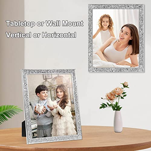 Iziddo 8X10 Picture Frames Set Of 2, Glitter Diamond Silver Picture Frame Made Of Metal And Real Glass, Rhinestone Sparkle Photo Frames, For Wall Or Tabletop Display (Silver, 8X10 #TOP2