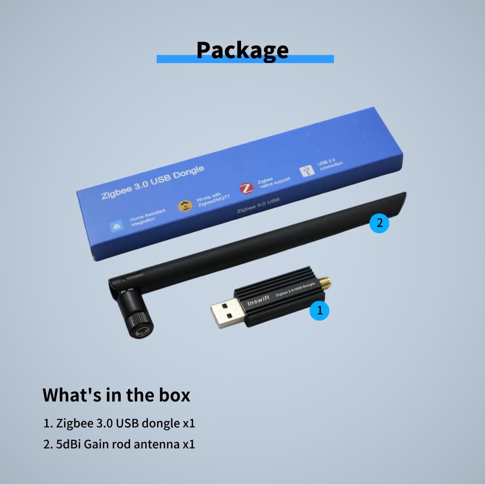 Zigbee 3.0 USB Dongle Gateway, Universal Wireless Zigbee USB Adapter mit Antenne für Home Assistant, Open HAB, Zigbee2MQTT