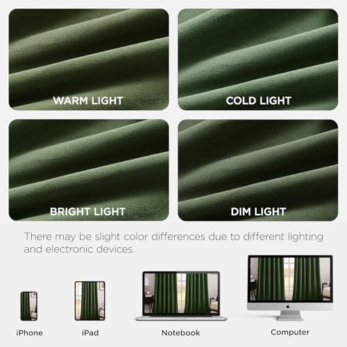 Image of Joydeco Olive Green 100% Blackout Curtains 84 Inch 2 Panels, Luxury Thermal Green Velvet Curtains for Bedroom Living Room, Soundproof Blackout Window Drapes, Rod Pocket & Back Tab (52W x 84L)