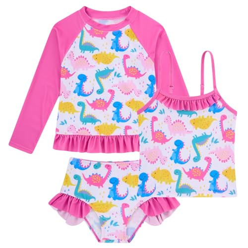 Image of BFUSTYLE Girls Swimsuit 3 Pieces Rash Guard Kids Long Sleeves Bathing Suit 3-8 Years Sun Proction Swimwear Tankini
