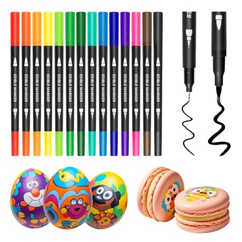 Edible Markers, 14 pcs Colorful Food Coloring Pens for Decorating Cookies, Fondant, Gum paste, Icing, Macarons, DIY Easter Eggs, Marshmallows, Fruits.