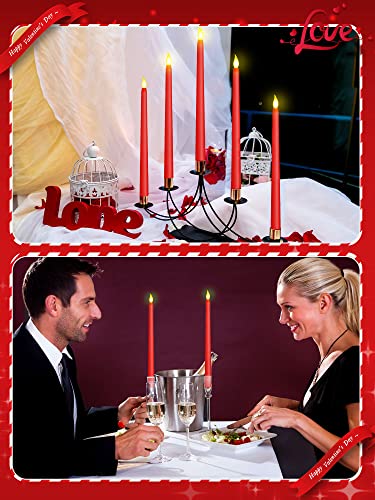 Image of Treela 24 Pcs Flameless Taper Candles Battery Operated ulkB Fake Candles Light LED Candle Sticks Flickering Tapered for Wedding Anniversary Holiday Decoration(Basic,11 Inch,Red)