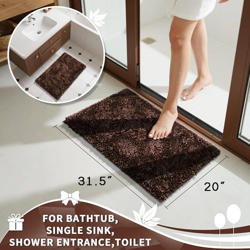 Image of Yimobra Chenille Bathroom Rugs Non Slip, Extra Thick Soft Absorbent Bath Rug 31.5x20 Inch, Machine Washable Quick Dry Bath Mat for Bathroom Floor, Tub and Shower, Home Decor Accessories, Brown