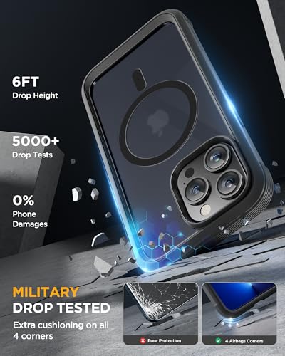 Image of Miracase Magnetic for iPhone 13 Pro Max Case 6.7 inch, (Compatible with MagSafe) Upgrade Full-Body Clear Phone Bumper Case with Built-in 9H Tempered Glass Screen Protector, Magnetic Matte Black
