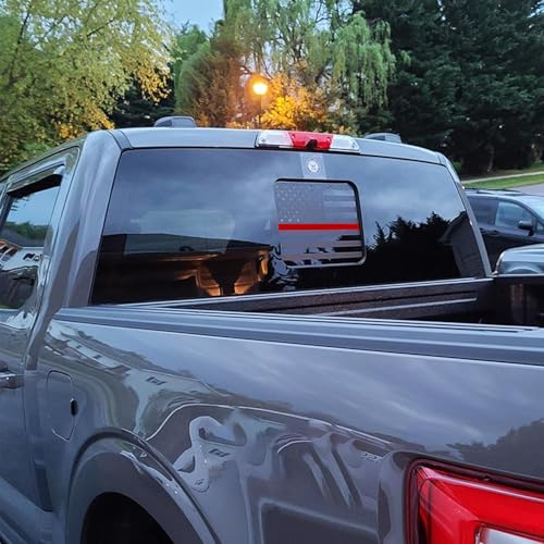 Image of Xinghe for Ford F150 F250 F350 2015-2026, Rear Middle Window American Flag Decals, Matte Black USA Flag Decal for Truck Back Window, for Ford Raptor 2015-2026 Accessories (Redline)