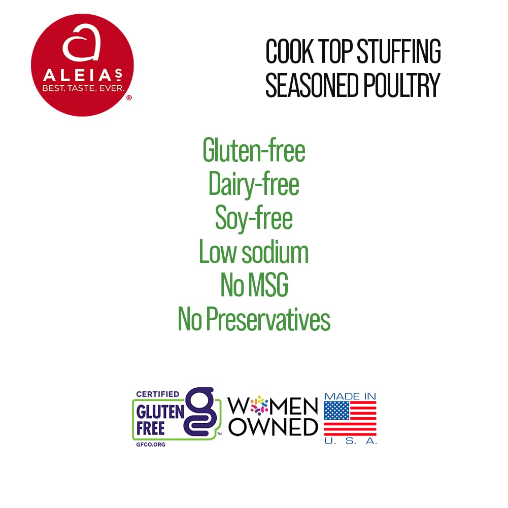 Aleia’s Gluten Free Cook Top Stuffing Mix – Seasoned Poultry, 5.5oz (3 Pack) – Ready in 5 Minutes – Rich, Savory Stuffing for Gluten Free Recipes