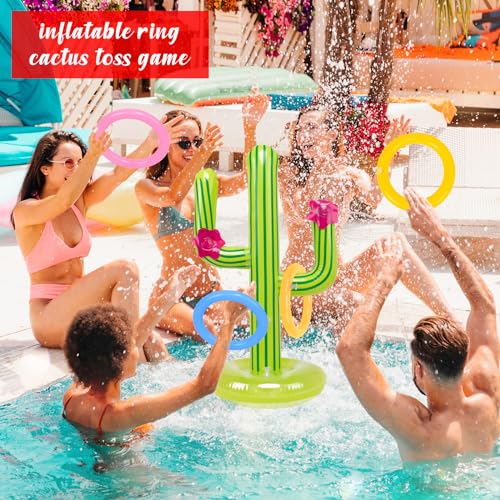 Maqiauly Inflatable Luau Party Decorations Ring Cactus Toss Game Water Sprinkler Ball Surfboard Pool Toys Beach Hawaiian Summer Decor