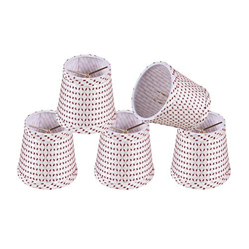 Image of Aspen Creative 51015-5, Empire Clip-On Chandelier Lamp Shade, White & Burgundy, 3 inch Top X 4 inch Bottom X 4 inch Slant Height, Set of 5