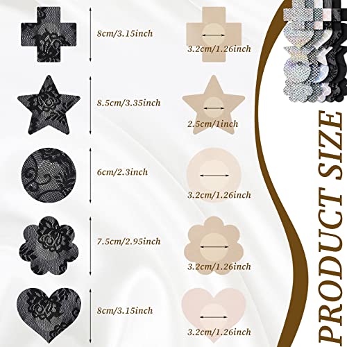 Vicenpal 30 Pairs Nipple Pasties Nipple Covers Breast Pasties Stickers for Women Disposable Invisible with Lace Black Self Multi Design Various Breast, about 6-8 cm/ 2.36 x 3.15 inches2
