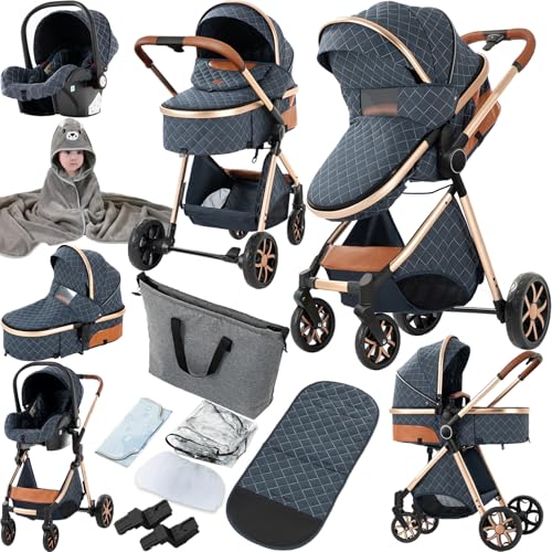 Prokoke Passeggino Trio, Trio Passeggino Neonati con Due Modi Reversibili per Spingere, Passeggini 3...