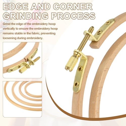Image of PATIKIL 5 Inch Beech Wood Embroidery Hoops, Circle Cross Stitch Hoop Frames Embroidery Hoop Ring with Adjustment Brass Screw for Sewing, Needlework, DIY Craft Decoration