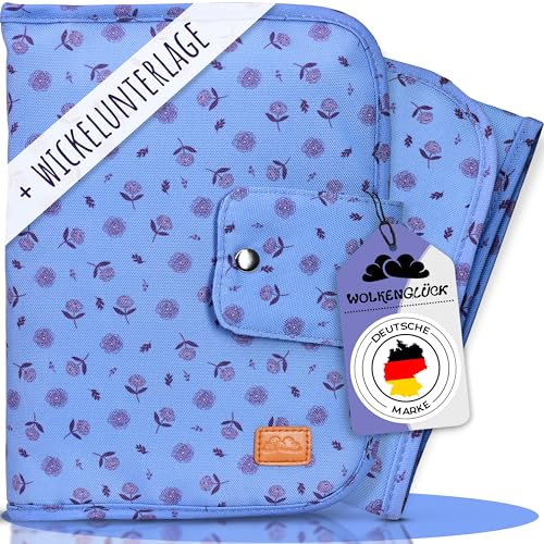 WOLKENGLÜCK Windeltasche für unterwegs [für bis zu 7 Windeln] - kompakte Windeltasche mit Wickelunterlage und Platz für Windeln Feuchttücher Creme & Co. (Blau)