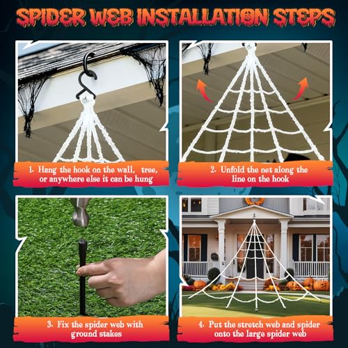 Image of Halloween Decorations Animatronics Jumping Spider Lights Web, Black