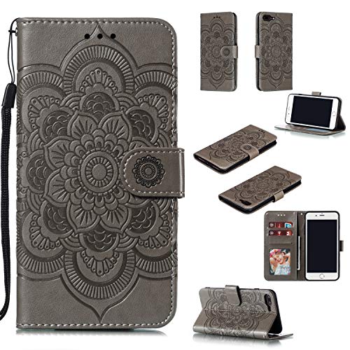 Coque iPhone 8 Plus mandala gris protection intégrale antichoc étui avec porte-carte