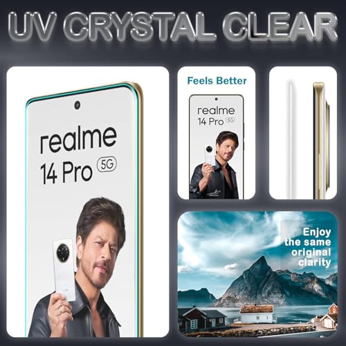 Image of SHILD Premium HD+ UV Tempered Glass Screen Protector for Realme 14 Pro 5G (6.77 Inch) - Full Adhesive, UV Curved Edge, Case Friendly, 9H Hardness, HD Clarity - Pack of 1