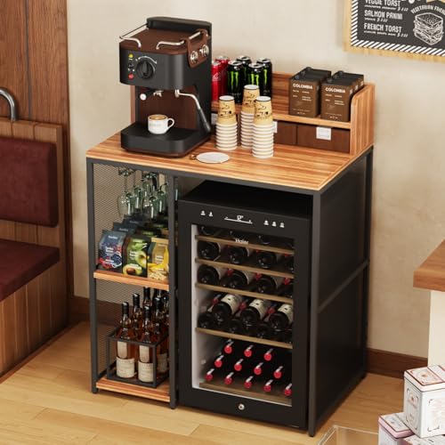 Kikihouse 4-Tier Industrial Style Mini Fridge & Microwave Oven Stand, Adjustable...