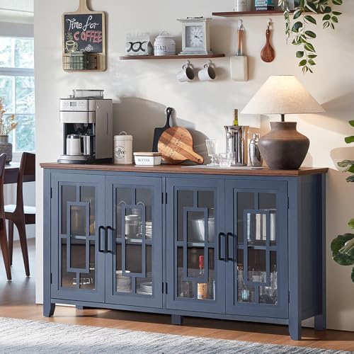Joaxswe 63" Farmhouse Large Sideboard Buffet Cabinet with Storage,Navy Blue