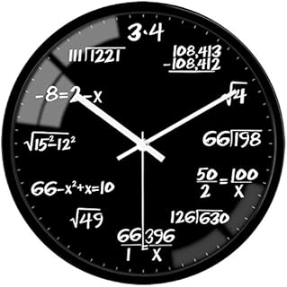 VIKMARI 12 Inch Glass Wall Clock Decorative Math Teaching Style Round Clocks Modern Black Battery Operated Silent Non Ticking Hanging Wall Clocks
