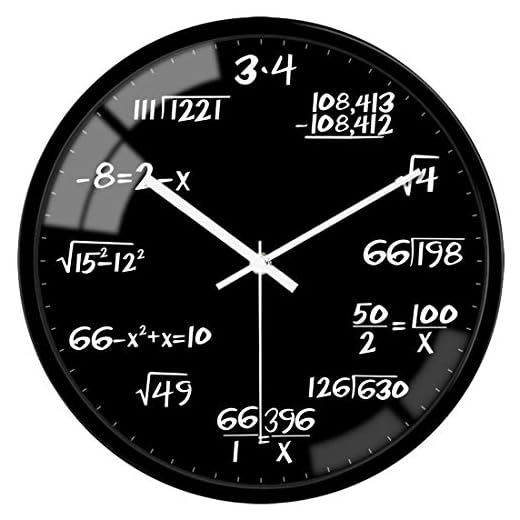 VIKMARI Glass Wall Clock 12 Inch Math Teaching Style Clock Black Battery Operated Quartz Silent Non Ticking Wall Clocks for Classroom Bedroom Study Room