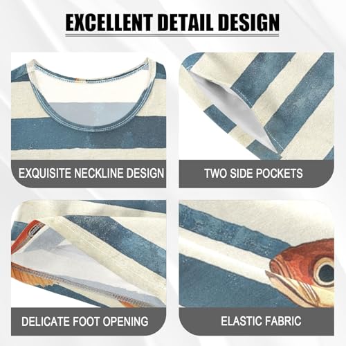 ALAZA Fishes Stripes Pajama Set Short Sleeve Sleepwear Soft Lounge Nightwear4