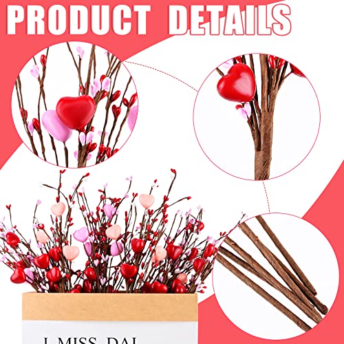 VAIPI 9 Pack Artificial Red Pip Berry Stems, Bulk Fake Burgundy Berry Picks Flowers with Pink Heart-Shaped Berries Branches Holly Plants Decoration for Valentine’s Day Gifts,Wedding,DIY Wreath Vase