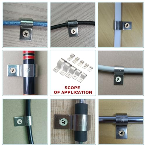 Miniatura 5 de Ezitruz 20 Piezas Grapas Cable Pared, Acero Inoxidable 304 Sujeta Cables Pared, Ø 25mm Abrazaderas Metalicas Para Tubos, Clips De Cable Para Sistema De Fijación De Tubos Y Cables