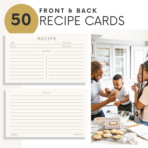 Jot & Mark Recipe Card Gift Box, 50 4x6 inch Cards, 14 Dividers, Decorative Tin Box, Floral Pattern