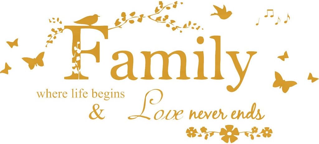 Blinggo Gold 22" x 10" Family Letter Quote Removable Vinyl Decal Art Mural Home Decor Wall Stickers