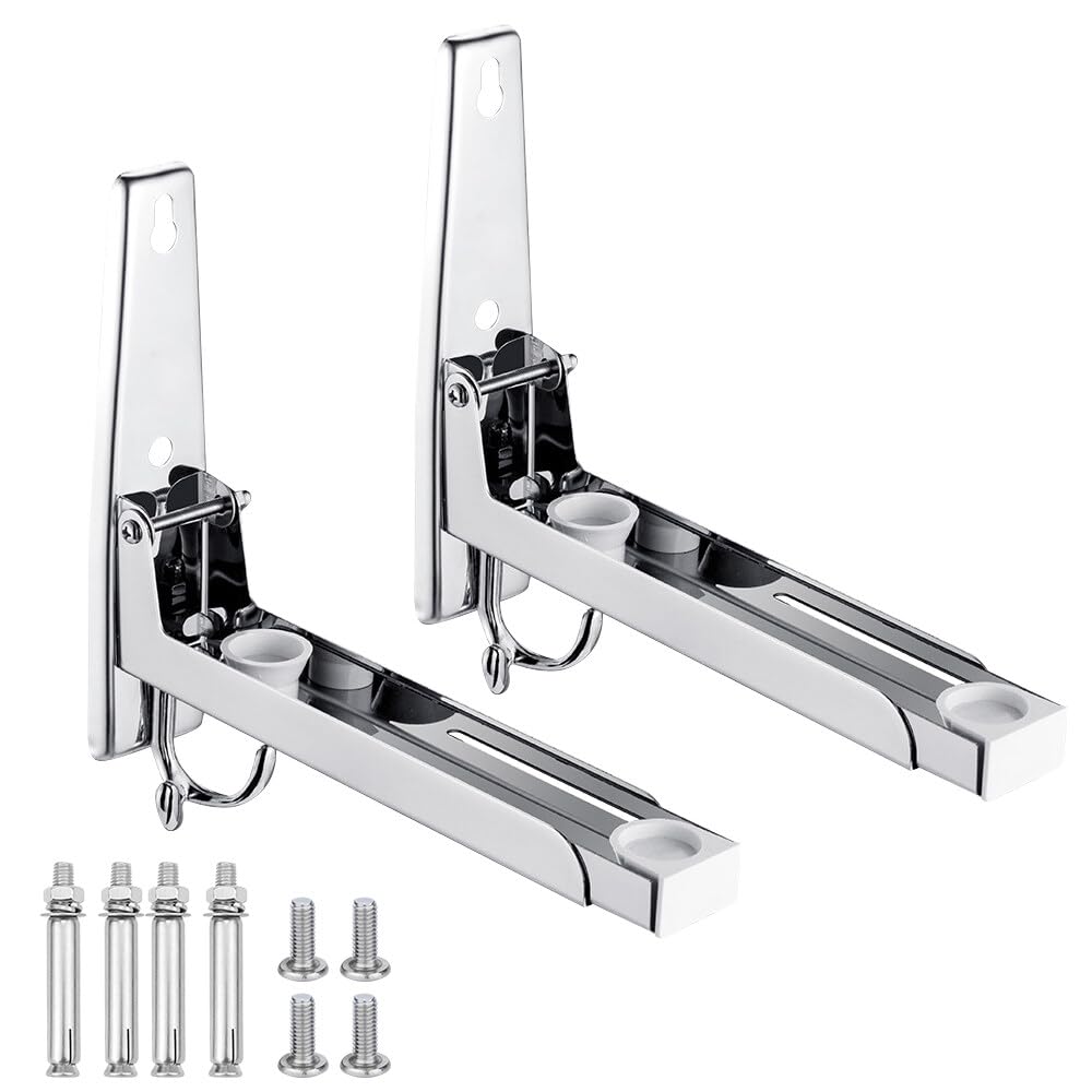 Staffa per Microonde, Supporto per Microonde in Acciaio Inox con 2 Gancio, Braccio Telescopico, Estensibile 20 – 40 cm, Supporto per Forno a Microonde da Parete