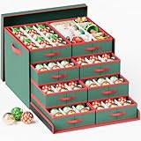 ZIPEEU Caja para guardar adornos navideños Organizador de adornos de 8 capas 144 compartimentos Decoración festiva roja y verde Diseño navideño Plegable con tapa (49,8 x 49,8 x 35,5 cm-verde)