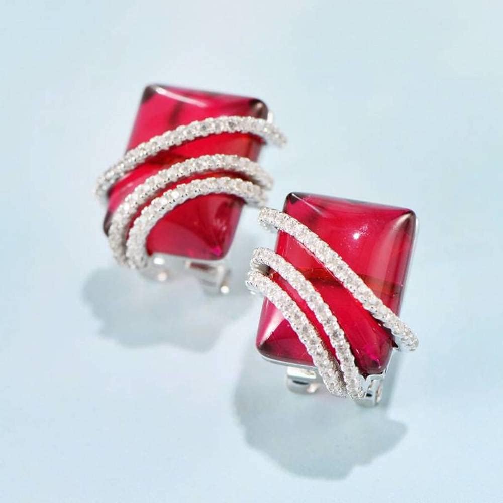 Ears925 Silver Romantic Three-Wire Zircon Winding Red Corundum Ear Buckle Female Earrings/Red