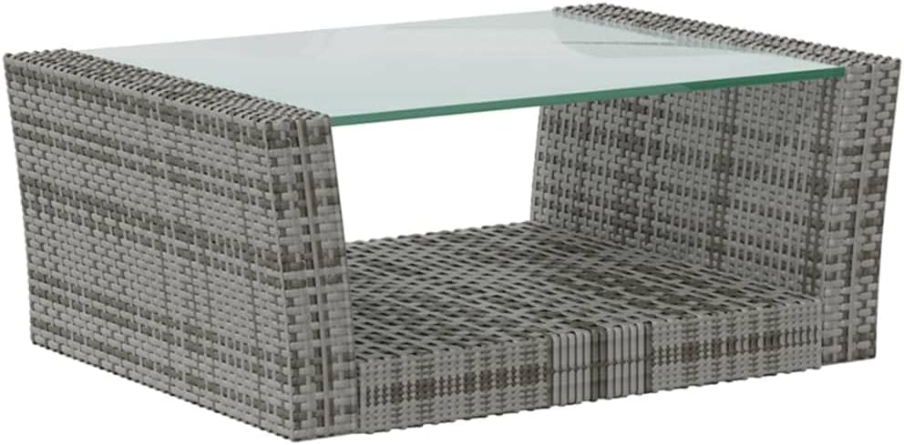 vidaXL 8 Piece Gray Patio Lounge Set with Cushions, Poly-Rattan Garden Furniture Set with Glass Tabletop, Easy Assembly and Lightweight Design