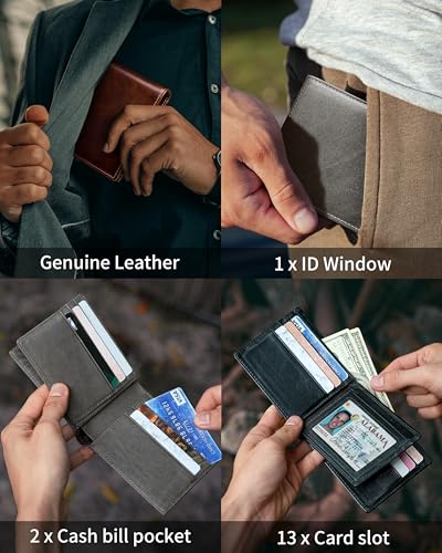 Image of Artpaxy Mens Wallet Bifold Genuine Leather RFID Blocking Wallet for Men with 1 ID Windows 13 Card Holders 2 cash pockets 1 Gift Box