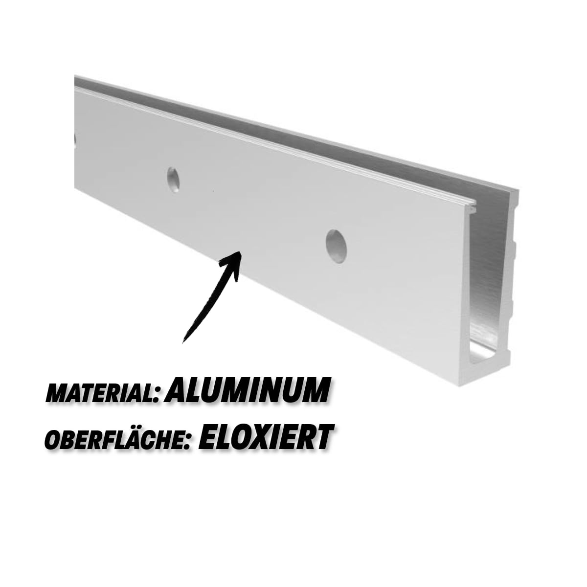 Sellon24® Ganzglasgeländer Profil U vorgesetzte Wandmontage Aluminium seitlich Schiene Balkon Terrasse Seitenverankerung Geländer eloxiert Wange 12-21,52 mm ALU (Profil U ELOX vorgesetzt - 125 cm)