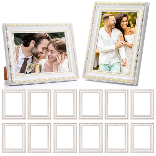 Image of 12 Pcs 5 x 7 Inch White Picture Frames Bulk Vintage Antique Ornate Retro Baroque Photo Frames with Backboard for Wall Hanging Tabletop Home Decor Wedding Christmas Display