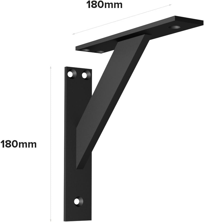 Shelf Bracket, Decorative Shelf Bracket, Shelf Bracket, 180 mm, Wall Shelf Bracket, Durable Wall Bracket, Pack of 2, Black Wall Mount Shelf