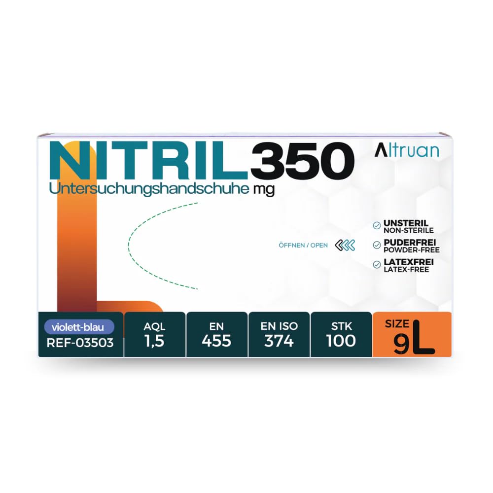Guanti in nitrile 100/1000 pezzi, blu/nero, nitrile 350, usa e getta, guanti monouso, senza polvere, senza lattice, taglia S - XL (blu, L, pallet)