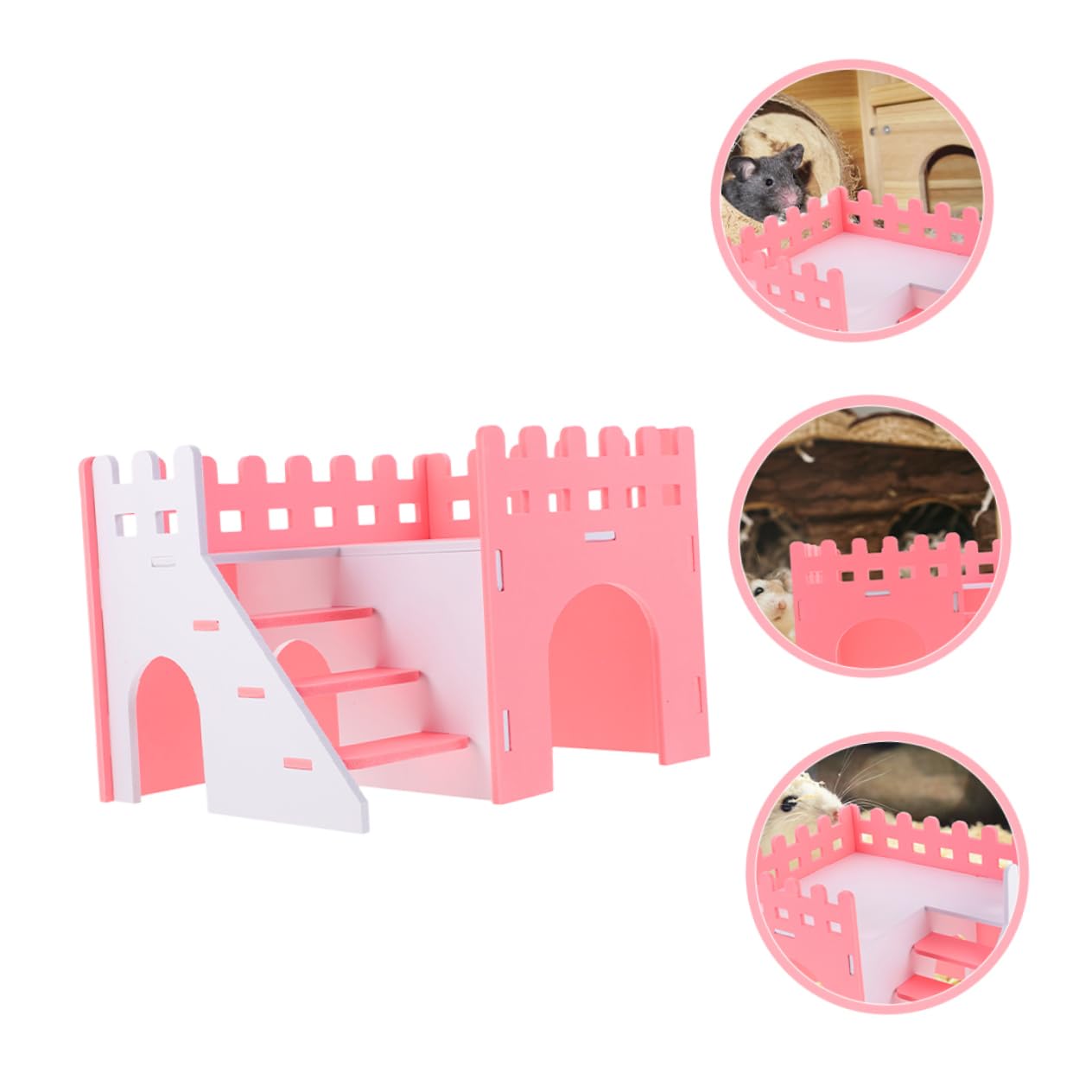 HEMOTON Villa per Criceti a Doppio Livello con Scala 2 Pezzi in PVC Rosa | Spazio per Attività, Struttura a Due Piani, per Piccoli Animali e Coniglietti Nani
