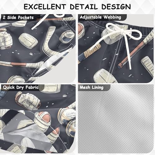 Pigsaly Boys Swim Trunks Hockey Sports Equipment Retro Boys Board Shorts Swimsuit Swimwear Summer Bathing Suit S Multicolor3