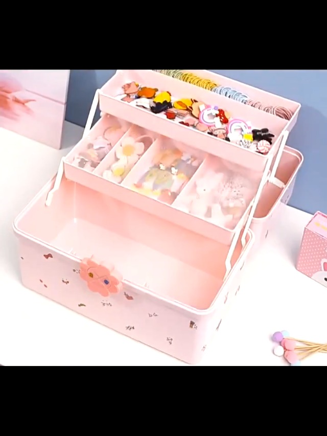 Scatola organizer per elastici a doppio strato, specchio e manico inclusi, ideale per riporre fasce per capelli, elastici per capelli e elastici, garantendo una conservazione ordinata e ordinata degli
