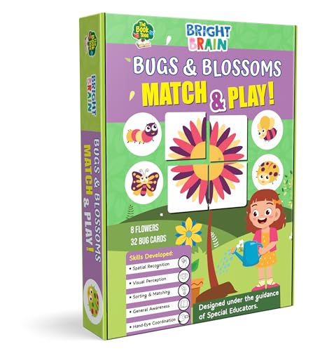 Image of Bright Brain Bugs and Blossoms Match and Play Game, 8 Flowers 32 Bug Cards, Sorting Color Matching Toy, Montessori Educational Game for Toddlers Ages 3+, Gift for Kids