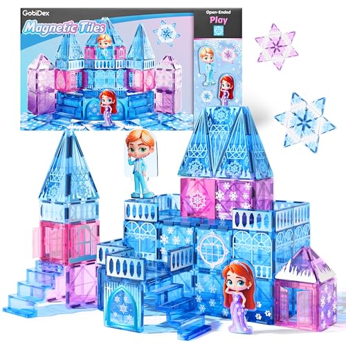GobiDex Magnetic Building Blocks Princess Castle with 2 Dolls & Stairs STEM Magnetic Tiles Building Toys for Kids Ages 3-5 4-8 Magnets Sensory Toddler Toys Birthday Gifts for 3+ Year Old Girls Boys