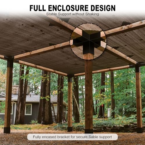 Image of 5-Way Pergola DIY Brackets Kit,Cross-Shaped Woodwork Brackets for 4 inch x 4 inch(Actual:3.5 inchx3.5 inch) Lumber,Black Metal Bracket for Patio Pergolas,Gazebos,Log Cabin W /Hardware (1 Pack)