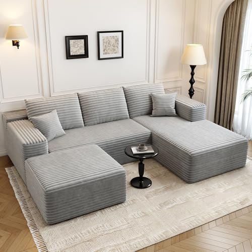 Image of 107.5 inch Cloud Modular Sectional Couch with 1 Ottoman,Modern Minimalist Upholstered Couches, Comfort U Shaped Sofa for Living Room,Deep Seat Corner Couch,No Assembly Required (Grey,Right Facing Chaise)