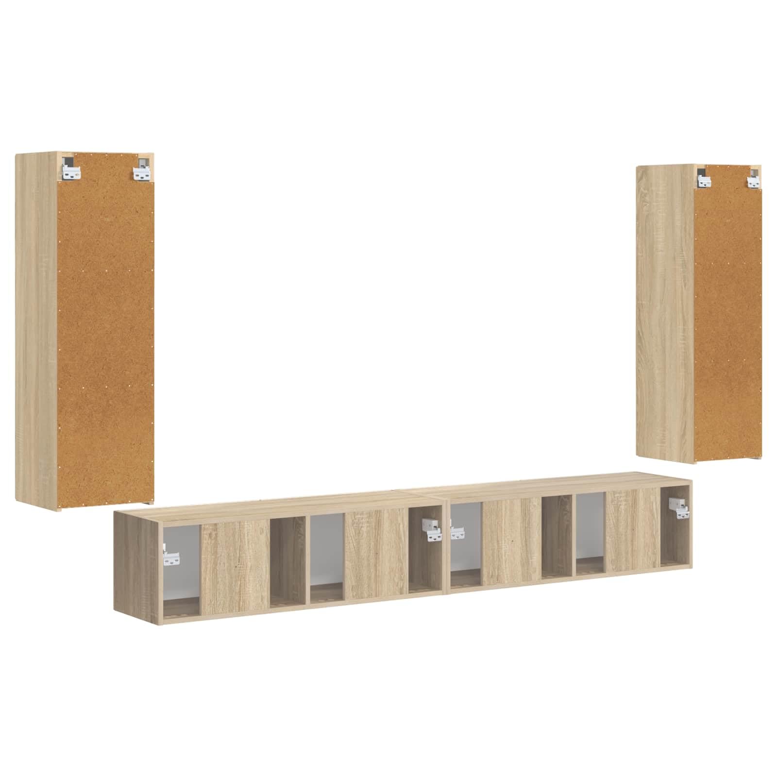 Set 4 Mobiletti TV da Parete Rovere Sonoma Legno Multistrato | Mobile soggiorno salotto porta televisione con ante a cerniera per organizzare decoder e accessori.
