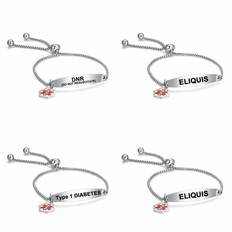kkekos Medical Alert ID Bracelet Adjustable Stainless Steel Bracelet for Women Girl Kids2