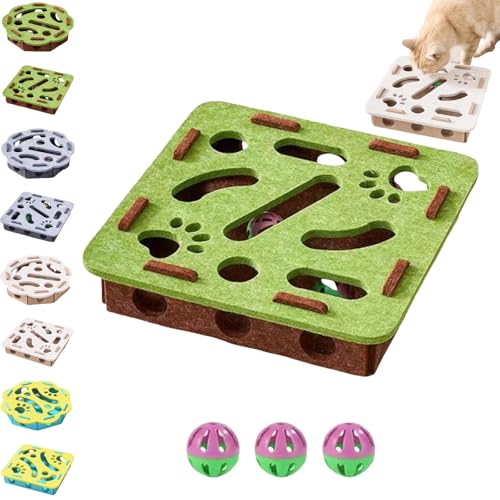 Caja de enriquecimiento de rompecabezas para rascar gatos, lima de uñas de gatos, caja de enriquecimiento de lima de uñas de gato, con campana para gatos de interior, rascar y cazar, caja de laberinto